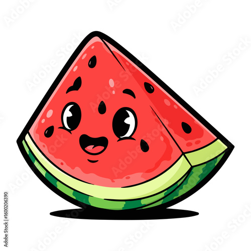 Watermelon cartoon, colored cartoon with line art and white background. AI generated image.