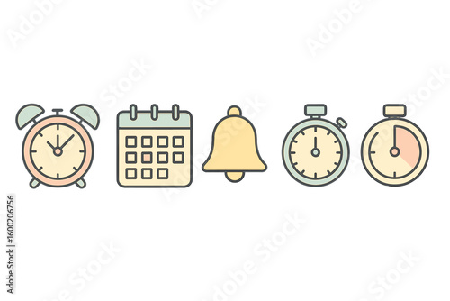 Clock icons representing time management tools for scheduling and reminders in a minimalistic style