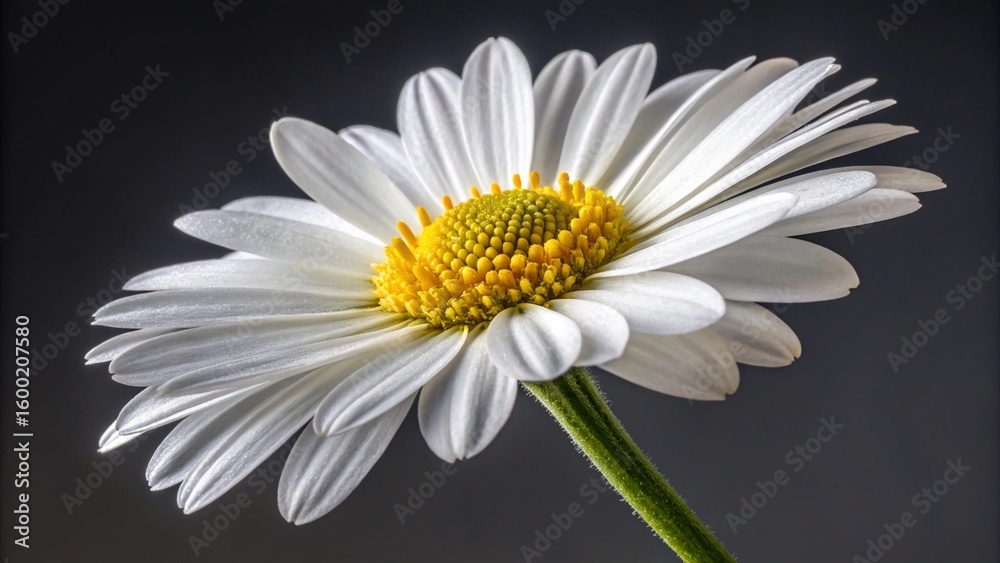 Obraz premium White daisy flower on black background, a beautiful single blossom with delicate petals