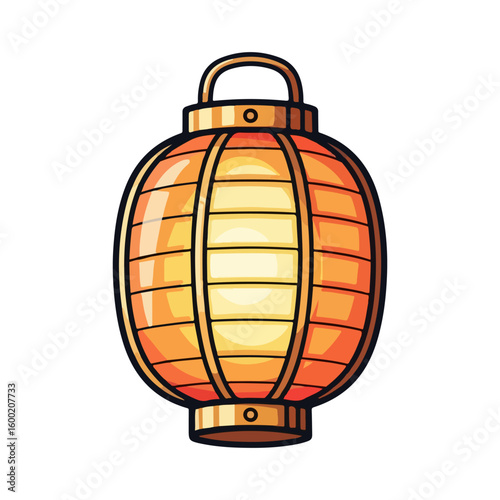 Obon lantern vector, colored cartoon with line art and white background. AI generated image.