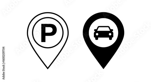 Minimalist parking symbols: car locator pins for maps and signage