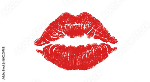 Red lip print on white background with detailed texture
