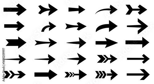 Collection of black arrow shapes pointing in various directions