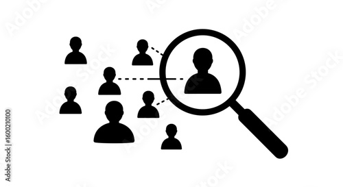 Human resources recruitment process in silhouette style with magnifyin