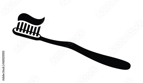 Black silhouette of a toothbrush with a wave of toothpaste on its bristles