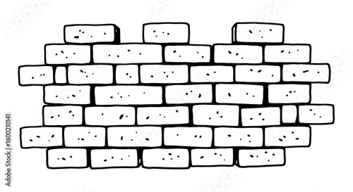Simple brick wall sketch outline in black and white