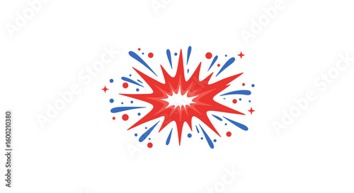 Colorful red and blue explosion with dynamic burst effect on white bac