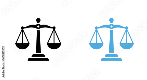 Dual color scales of justice icon - black and blue silhouettes