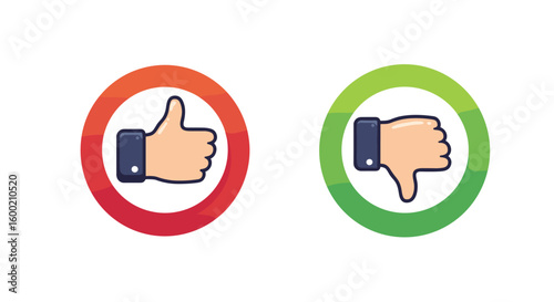 Colorful thumbs up and down icons in circular frames for feedback and
