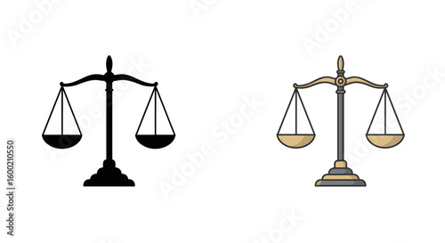 Classic and modern balance scales in silhouette and colored design