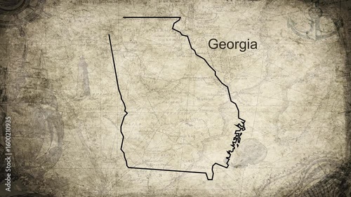 Georgia map drawn on a cartography background sheet of paper