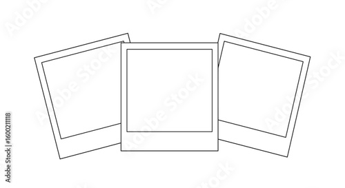 Minimalist outline of empty polaroid frames on white background