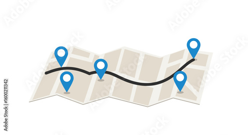 Navigation map with pin markers on a folded roadmap background