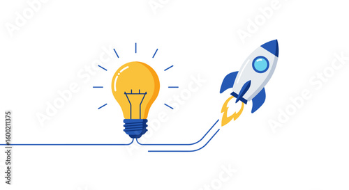 Innovation and launch symbolized by lightbulb and rocket