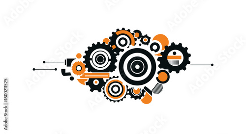 Geometric gear design featuring abstract circular and mechanical shape