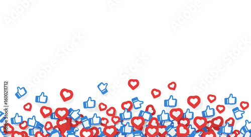 Social media like and heart reaction icons on white background
