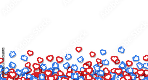 Social media reaction icons falling seamlessly on a white background