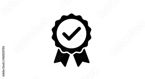 Simple icon of certification badge with checkmark in monochrome style