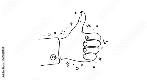 Hand giving thumbs up in minimalist linear style with decorative eleme
