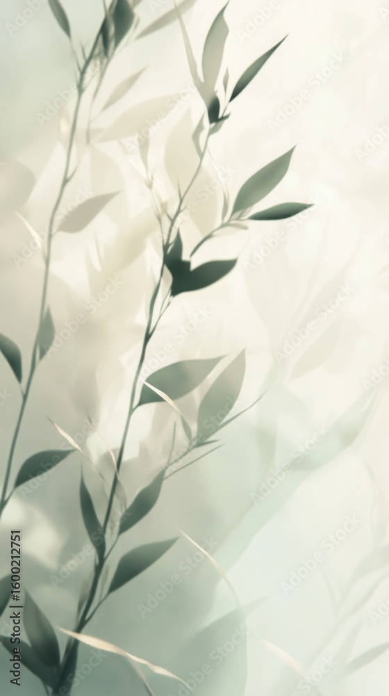 Naklejka premium Elegant bamboo leaves silhouette against soft light background