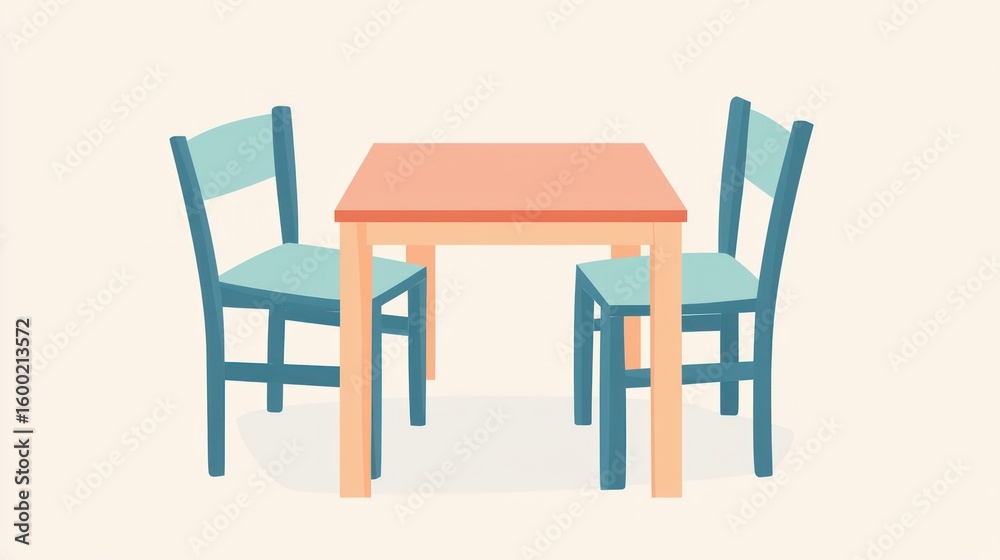 Fototapeta premium Simple illustration of a table and two chairs.