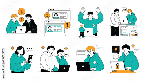 Internet Fraud and Scam Concept Illustration. Online Security Threats, Cyber Crime, Phishing Attacks, and Data Theft Symbolizing Modern Digital Risks and Cybersecurity Challenges in Web Environments.
