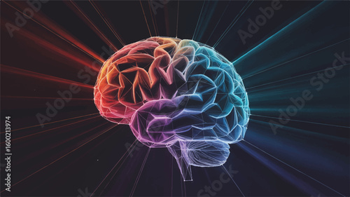 Mind's Spectrum: A vibrant visual representation of the human brain, radiating energy with a spectrum of colors. This artistic depiction symbolizes the power of thought, creativity.
