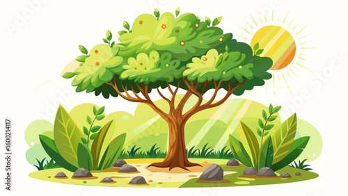  very Beautiful close up  small tree growing with sunshine in garden. eco concept white background