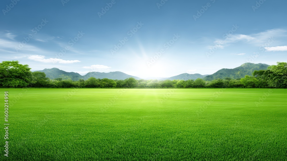 Obraz premium Minimal natural landscape featuring late afternoon sun casting long shadows on empty savanna, wide open space with soft natural light, blurred background elements like distant mountains or ocean