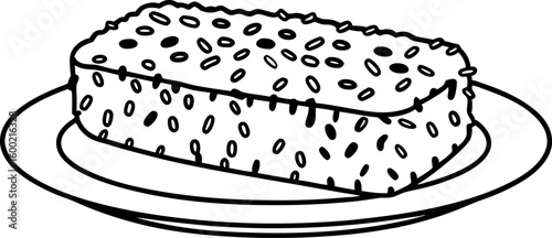 Rectangular seed crusted loaf on plate nutritious seeded bread, bakery food, artisan whole grain slice