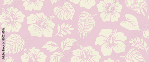 Aloha hibiscus flower Hawaiian tropical seamless pattern. 