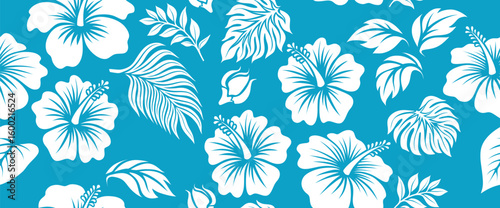 Hand drawn tropical hibiscus flower seamless pattern.