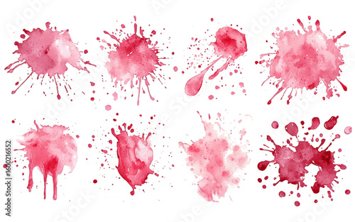 A vivid array of watercolor paint splatters and swatches in warm tones, ideal for artistic backgrounds and creative design elements