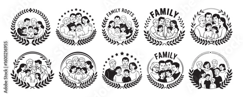 Diverse families embracing within decorative frames family people