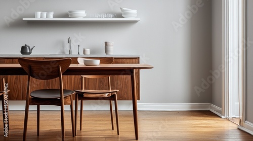 Wooden dining set in a modern kitchen.