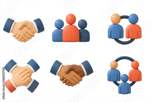 3d handshake and teamwork icons for business and collaboration concepts