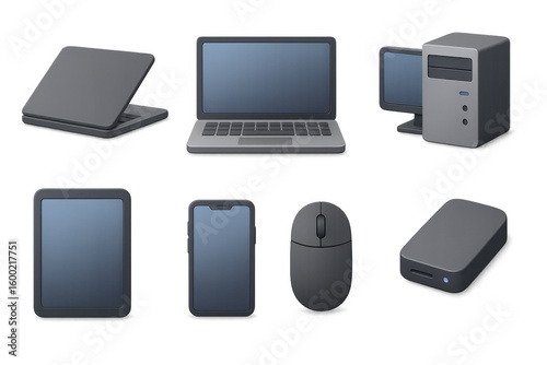 Set of electronic devices with modern design in 3d style