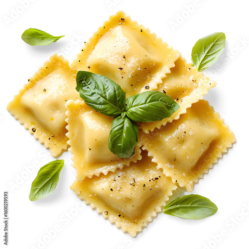 Delicious homemade ravioli pasta dish with basil on a Transparent Background