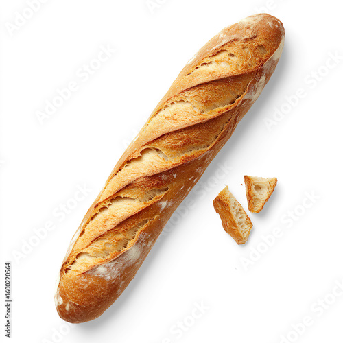 Crusty french bread loaf and broken pieces on a Transparent Background