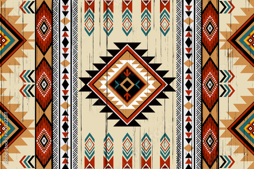 Navajo tribal vector seamless pattern. Native American ornament. Ethnic South Western decor style. Boho geometric ornament. Vector seamless pattern. Mexican blanket, rug. Woven carpet illustration