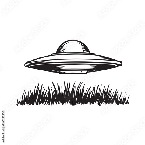 UFO hovering above grass area with detailed design for creative use