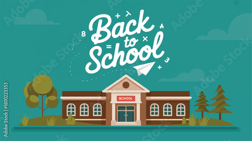 Back to School Illustration: A lively illustration of a school with the words Back to School emblazoned across the top, capturing the excitement and anticipation of a fresh academic year.