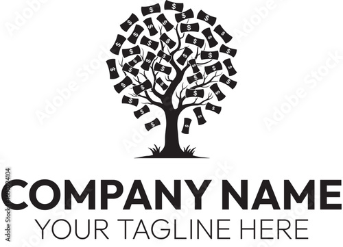 Money Tree Logo Concept for Financial Growth, Investment, and Business Success, Logo Design Showcasing a Tree with Currency Symbols as Leaves