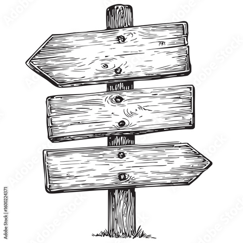 Rustic wooden directional sign with empty arrows for guidance