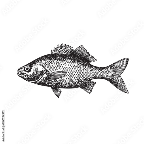 Detailed sketch of a fish highlighting aquatic life design