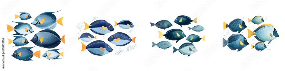 Fototapeta premium Blue Tang School - Watercolor Fish Illustration Collection