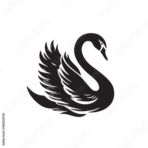 Swan silhouette with detailed wings for design elements