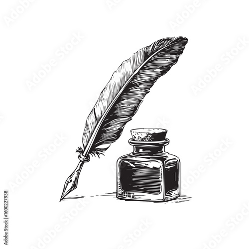 Vintage quill and ink bottle for classic writing and creativity