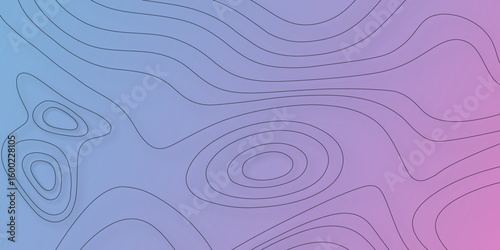 Abstract  Topographic contours map background . Vector geographic contour map. Abstract wave paper curved reliefs background. pink and blue dark topography contour map texture wallpaper.