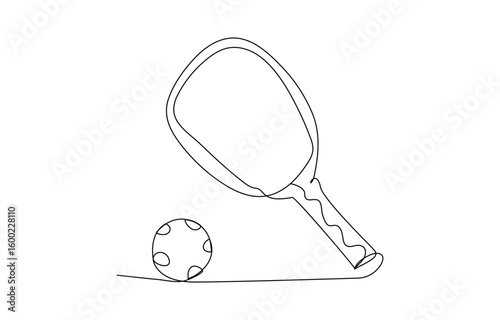 One continuous line drawing pickleball ball. One line sport ball. Isolated vector illustration, Paddle Tennis Line Icon. One line pickleball ball. Continuous line drawing sport ball,